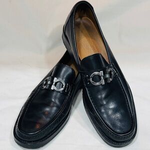 Salvatore Ferragamo Black Leather Slip-On Loafers